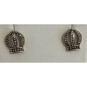 Vintage Silver Tone Crown Stud Earrings Open Work Textured .75" Estate 2.38g